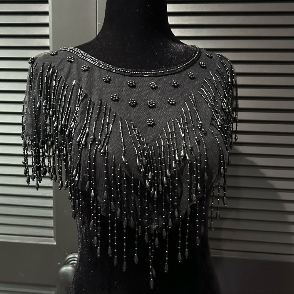 Elegant Black Beaded Capelet / Collar / Shoulder Cover / Shrug